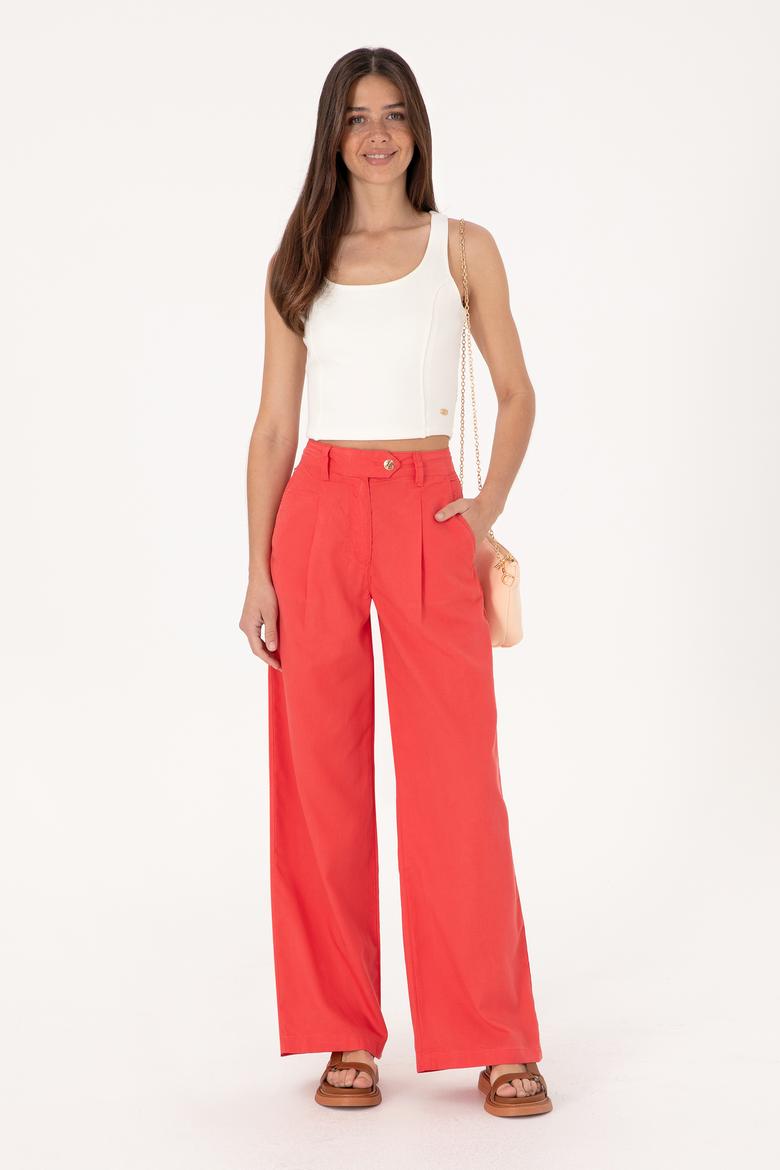 Kadın Kırmızı Loose Fit Kanvas Pantolon