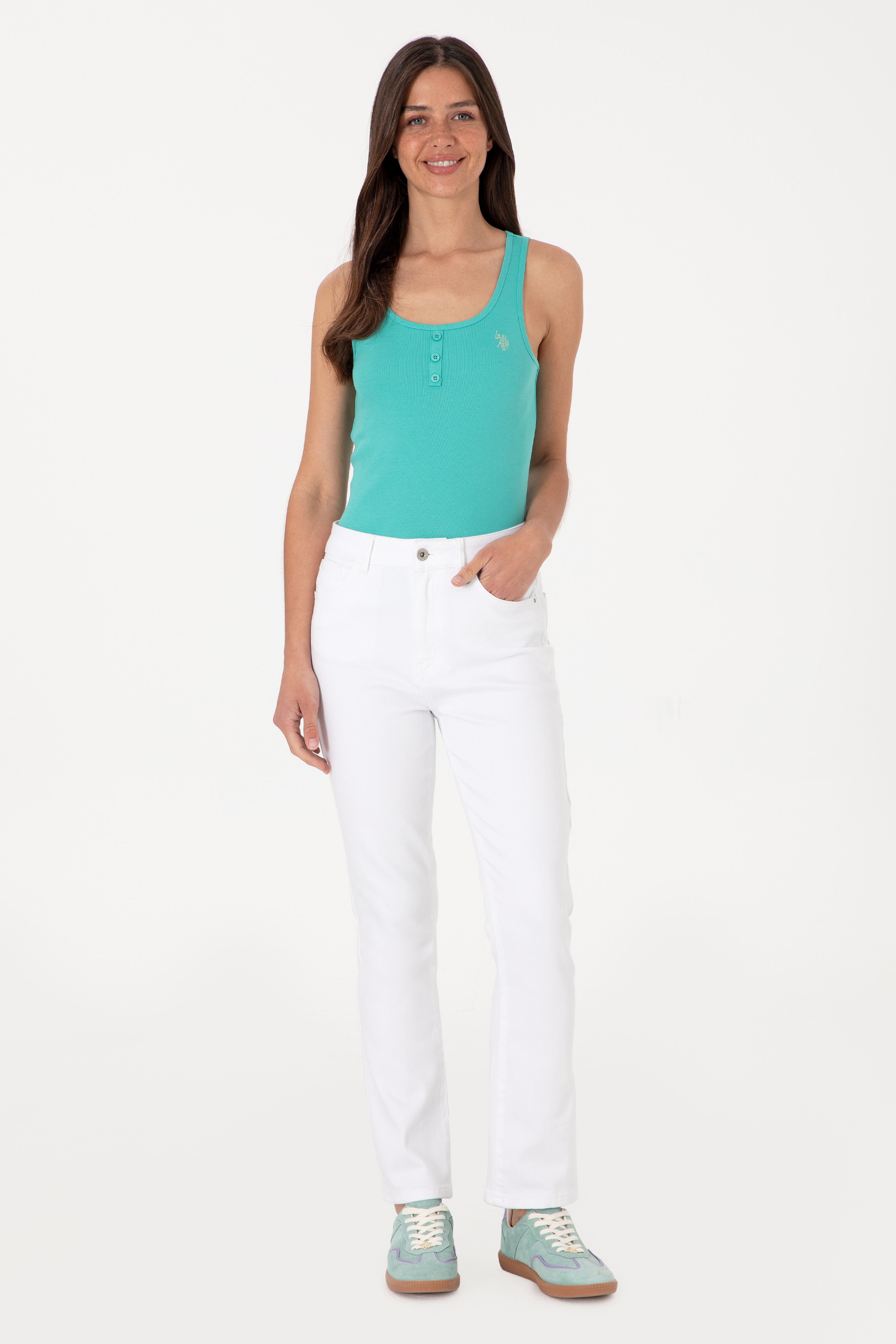 Kadın Beyaz Slim Flare Cropped Fit Jean Pantolon - Image 1