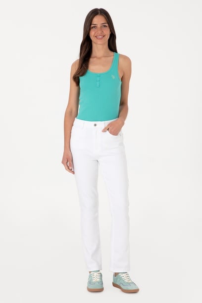 Kadın Beyaz Slim Flare Cropped Fit Jean Pantolon