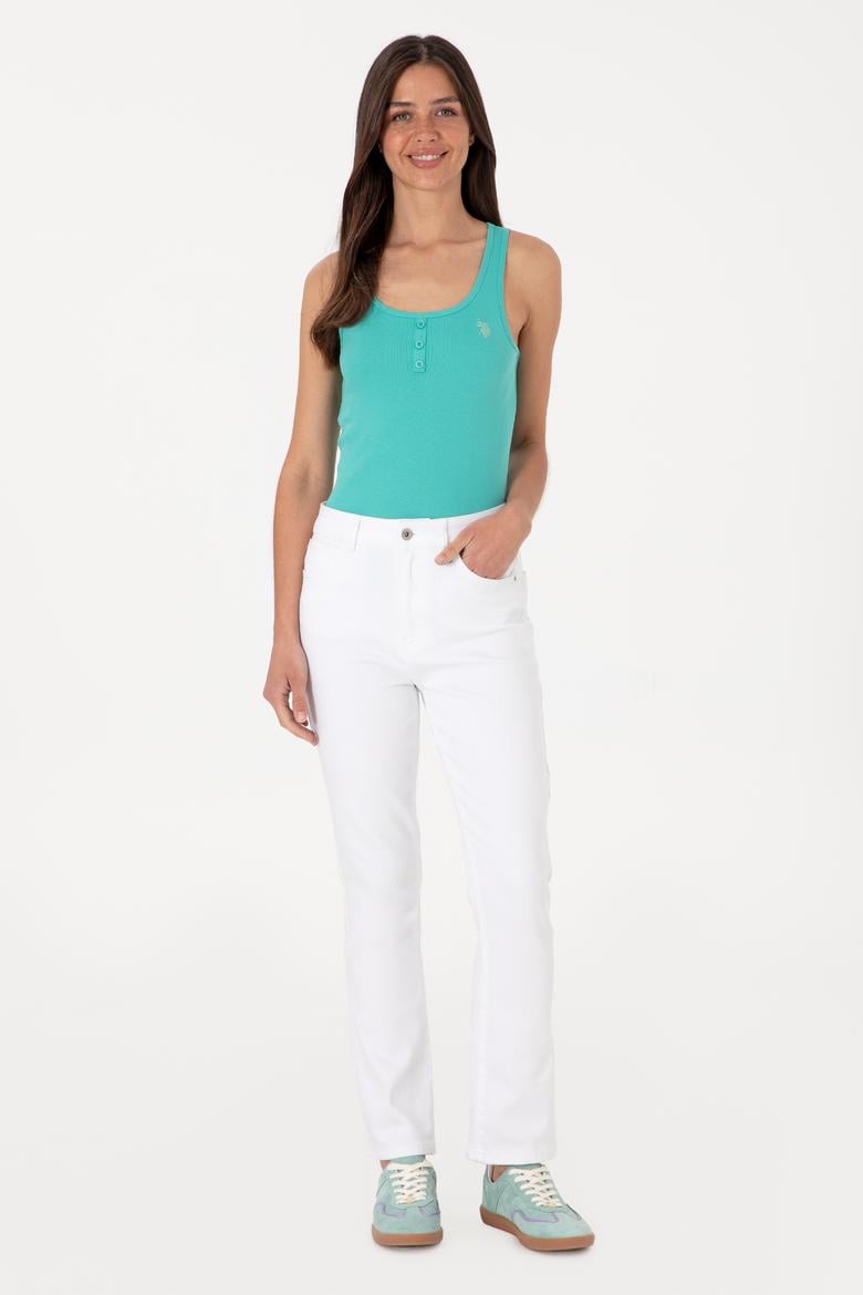 Kadın Beyaz Slim Flare Cropped Fit Jean Pantolon