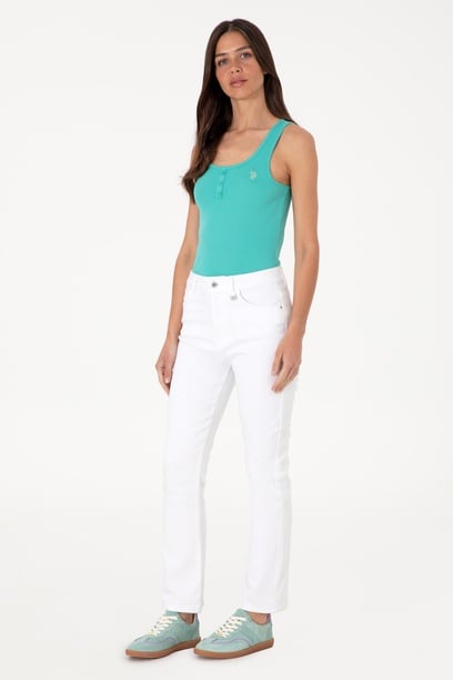 Kadın Beyaz Slim Flare Cropped Fit Jean Pantolon