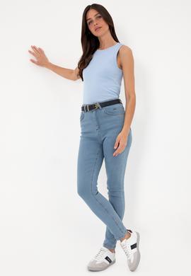 Kadın Açık Mavi Kolsuz Bisiklet Yaka Basic Tişört - 50305841102