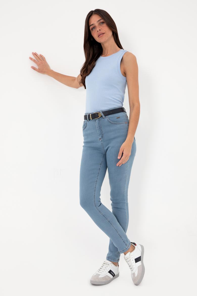 Kadın Açık Mavi Kolsuz Bisiklet Yaka Basic Tişört - 50305841102