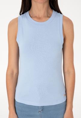 Kadın Açık Mavi Kolsuz Bisiklet Yaka Basic Tişört - 50305841102