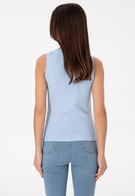 Kadın Açık Mavi Kolsuz Bisiklet Yaka Basic Tişört - 50305841102