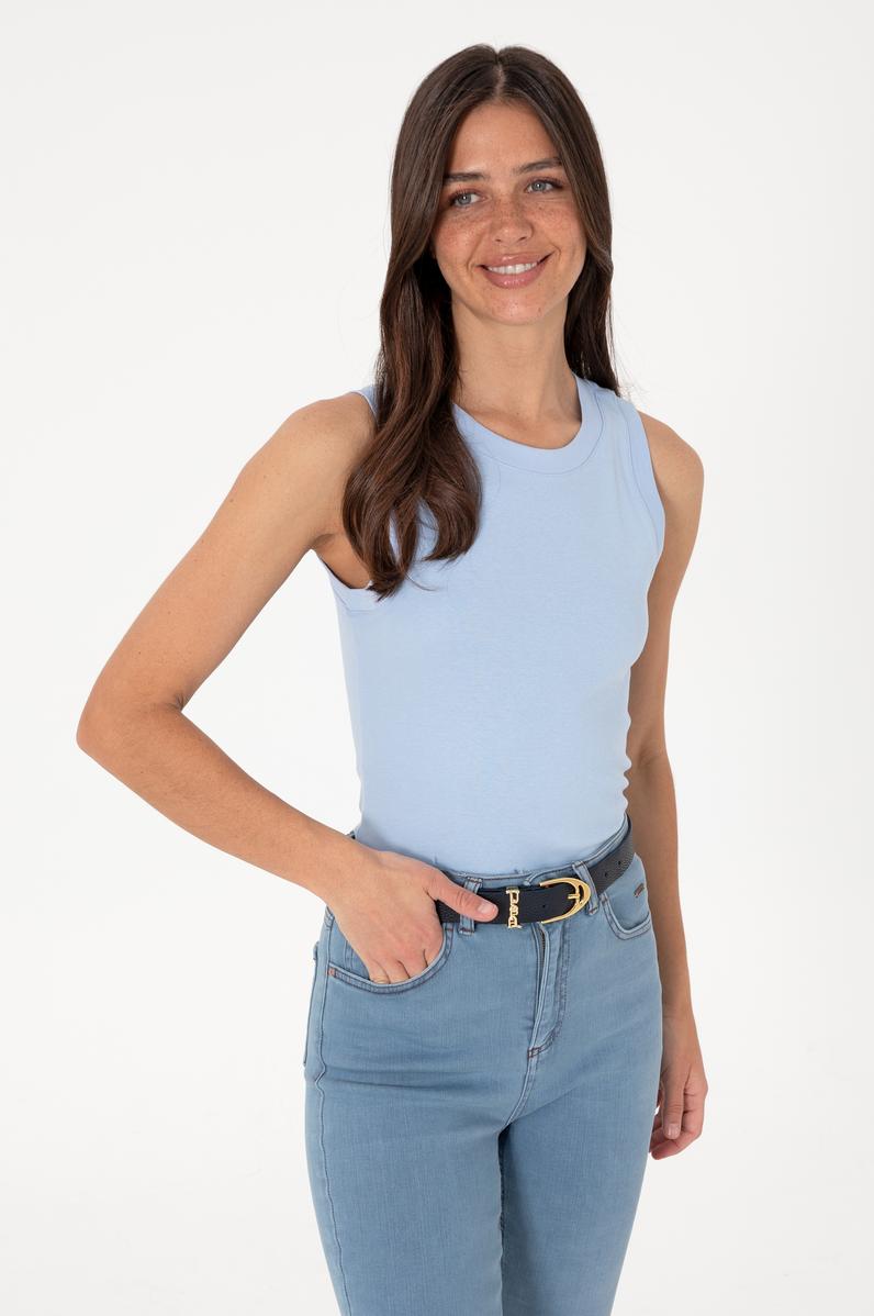 Kadın Açık Mavi Kolsuz Bisiklet Yaka Basic Tişört