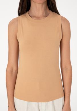 Kadın Camel Kolsuz Bisiklet Yaka Basic Tişört - 50305841014