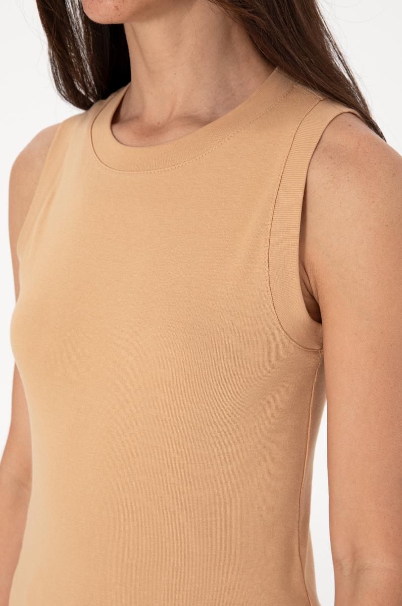 Kadın Camel Kolsuz Bisiklet Yaka Basic Tişört