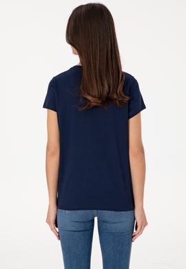 Kadın Lacivert Bisiklet Yaka Tişört - 50305842027