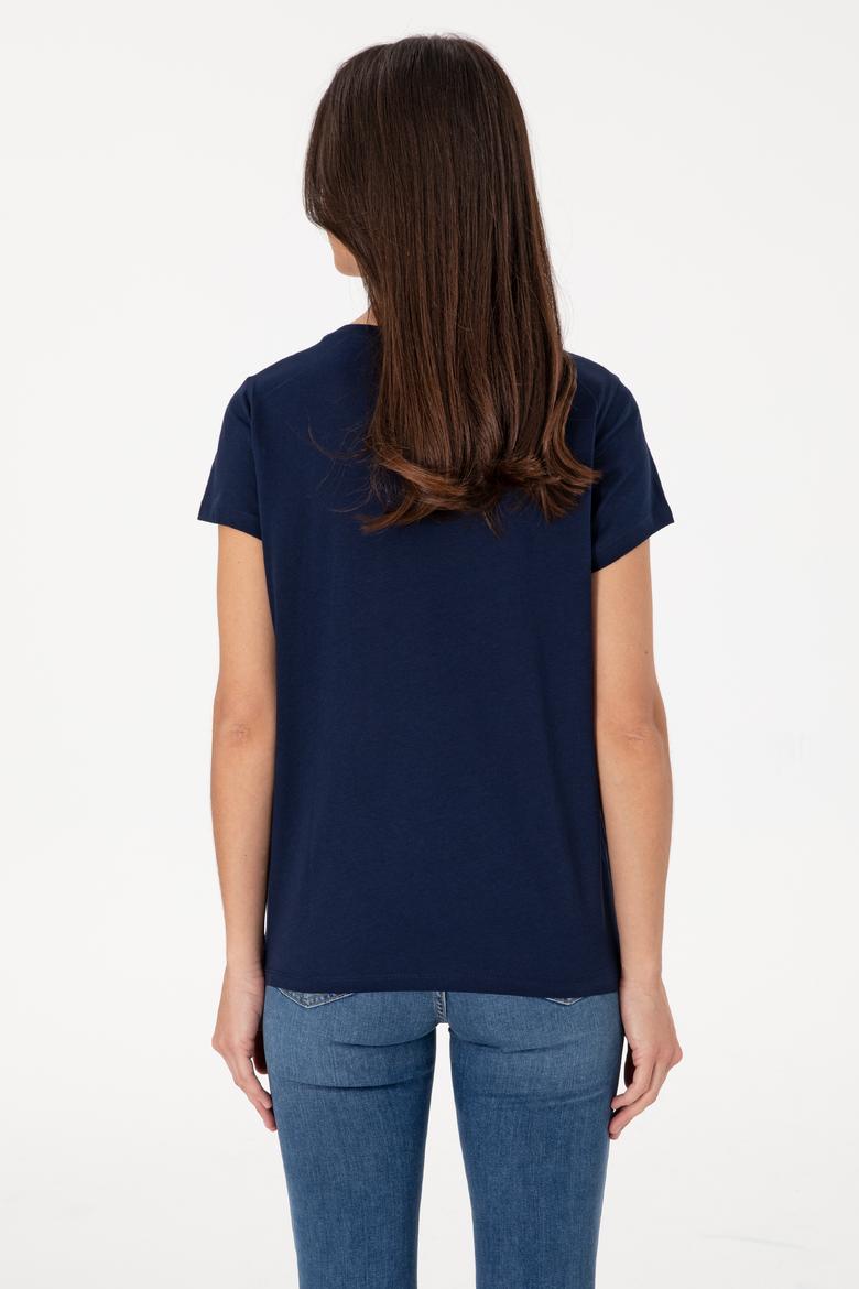 Kadın Lacivert Bisiklet Yaka Tişört - 50305842027