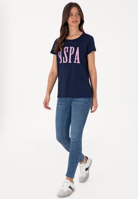 Kadın Lacivert Bisiklet Yaka Tişört - 50305842027