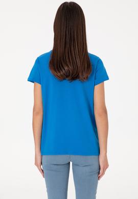 Kadın Kobalt Mavi Bisiklet Yaka Tişört - 50305842075