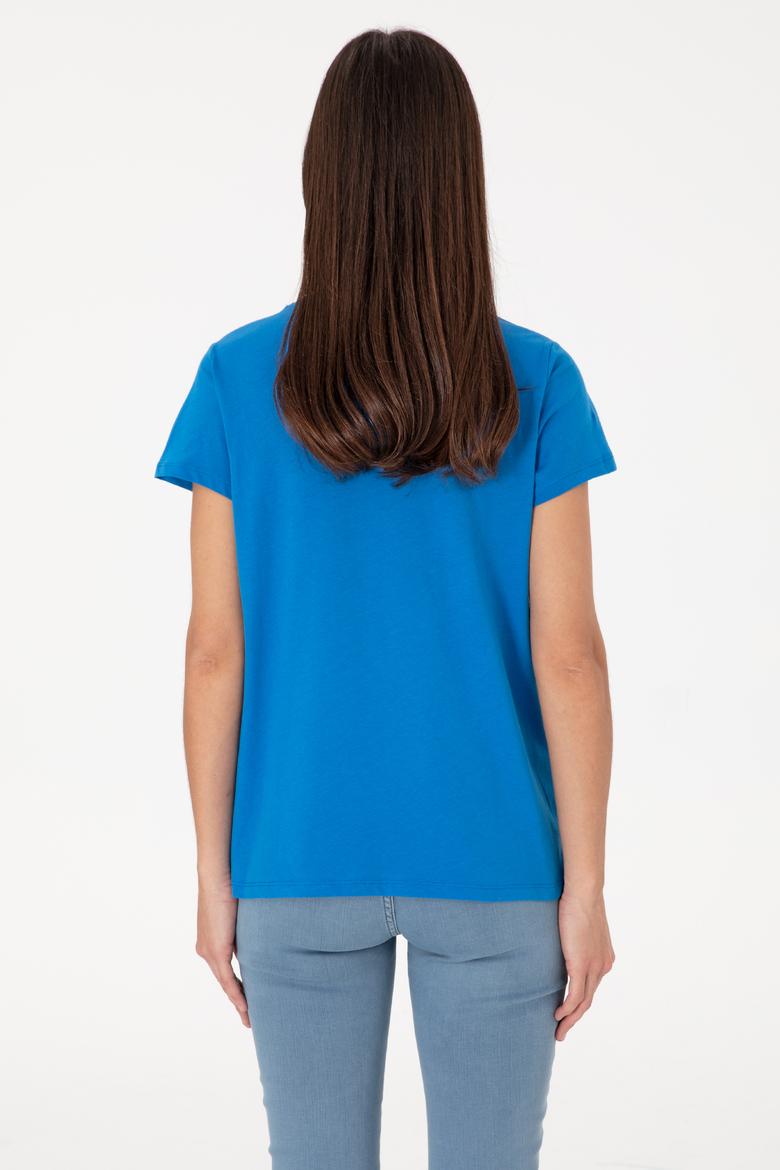 Kadın Kobalt Mavi Bisiklet Yaka Tişört - 50305842075