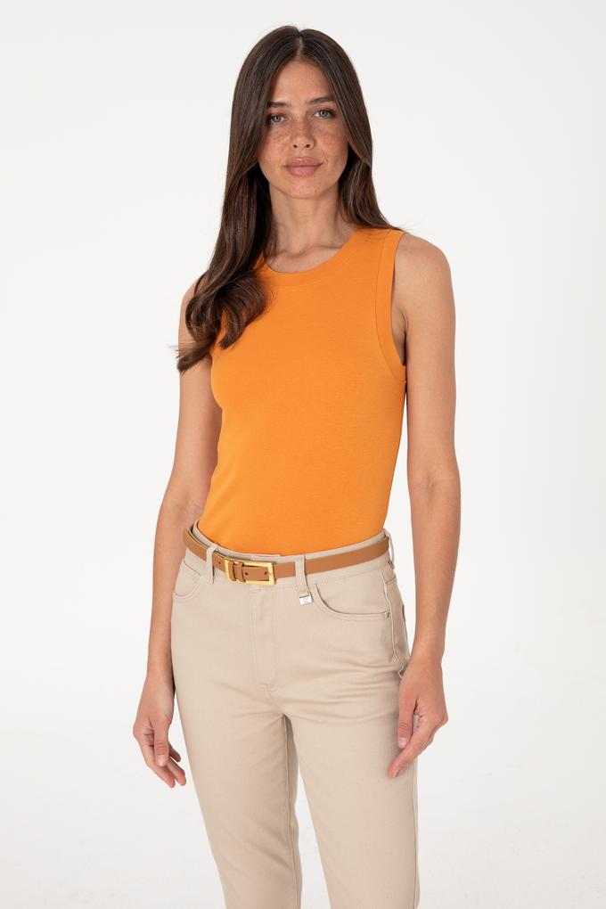 Kadın Kiremit Kolsuz Bisiklet Yaka Basic Tişört