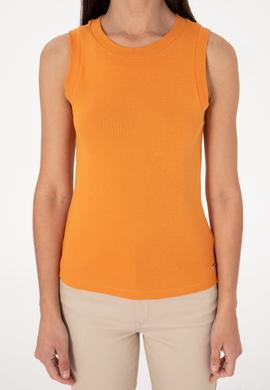 Kadın Kiremit Kolsuz Bisiklet Yaka Basic Tişört - 50305841118