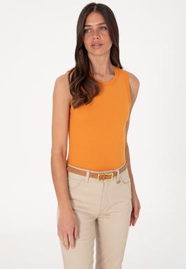 Kadın Kiremit Kolsuz Bisiklet Yaka Basic Tişört - 50305841118