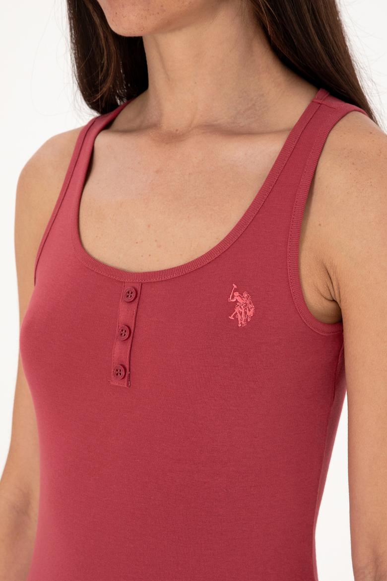 Kadın Vişne Kolsuz Bisiklet Yaka Basic Tişört - 50300895066