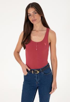 Kadın Vişne Kolsuz Bisiklet Yaka Basic Tişört - 50300895066