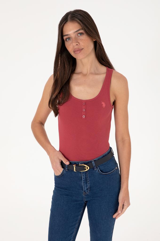 Kadın Vişne Kolsuz Bisiklet Yaka Basic Tişört