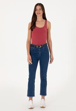 Kadın Vişne Kolsuz Bisiklet Yaka Basic Tişört - 50300895066