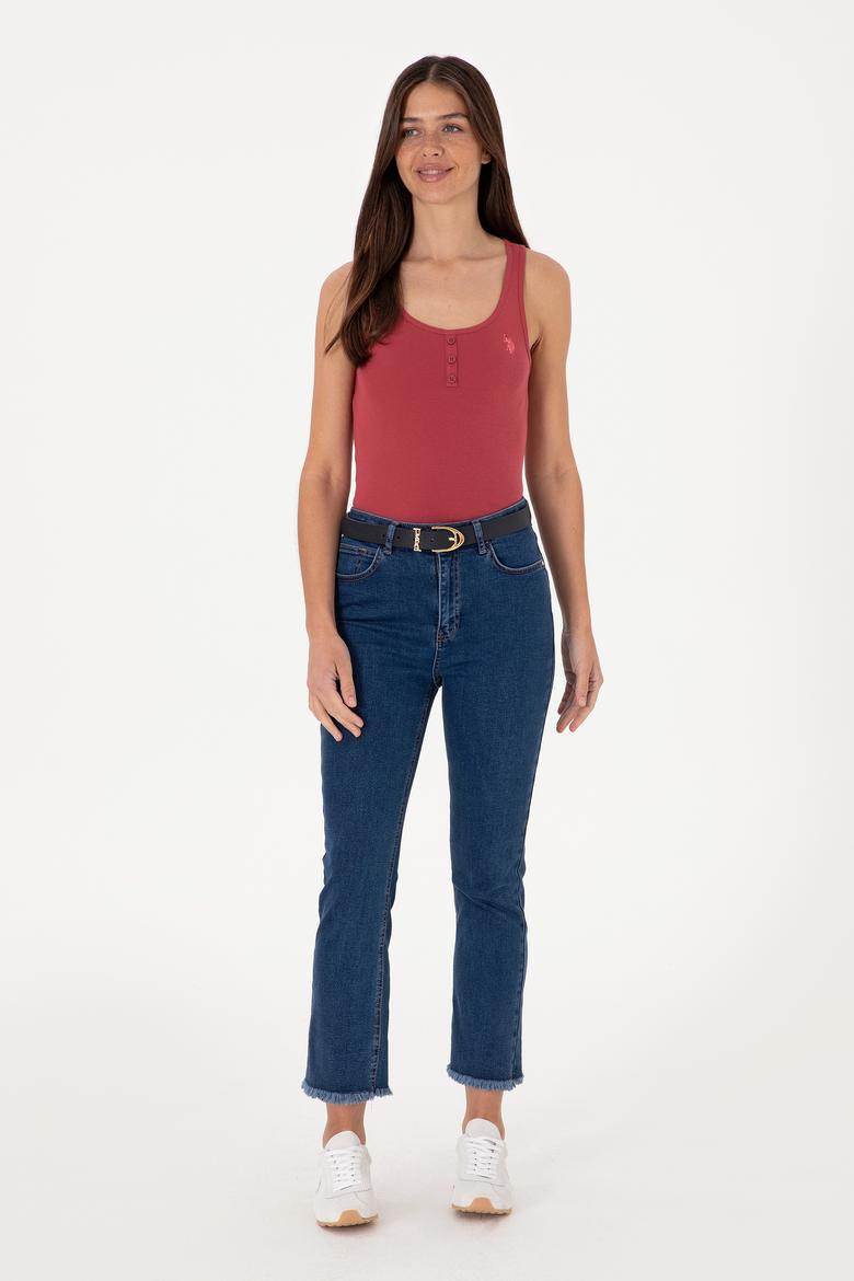 Kadın Vişne Kolsuz Bisiklet Yaka Basic Tişört - 50300895066