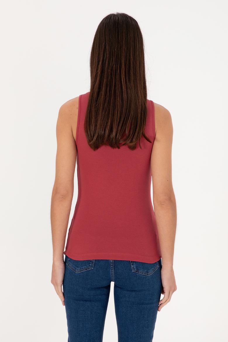 Kadın Vişne Kolsuz Bisiklet Yaka Basic Tişört - 50300895066