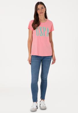 Kadın Pembe Bisiklet Yaka Tişört - 50305842109