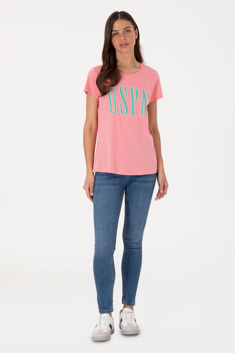 Kadın Pembe Bisiklet Yaka Tişört - 50305842109