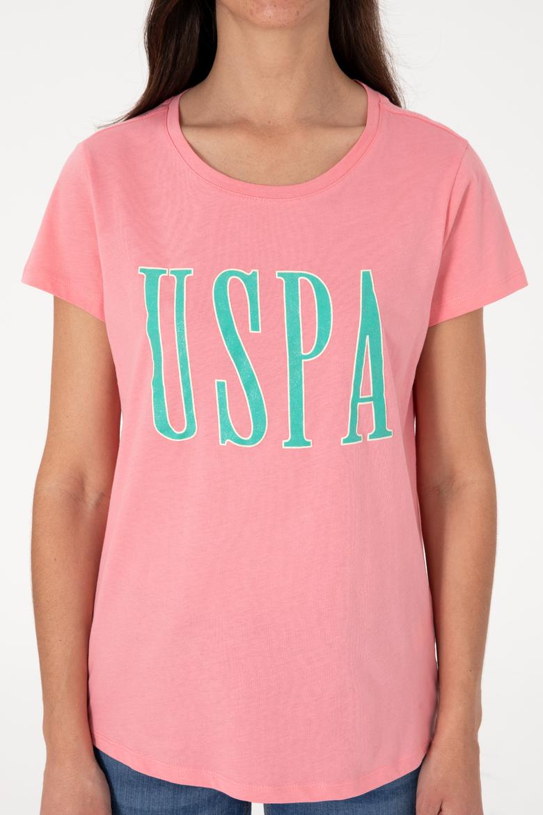 Kadın Pembe Bisiklet Yaka Tişört - 50305842109