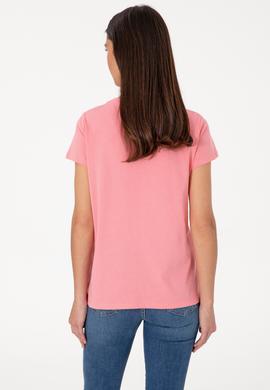 Kadın Pembe Bisiklet Yaka Tişört - 50305842109