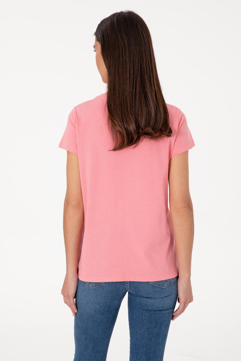 Kadın Pembe Bisiklet Yaka Tişört - 50305842109