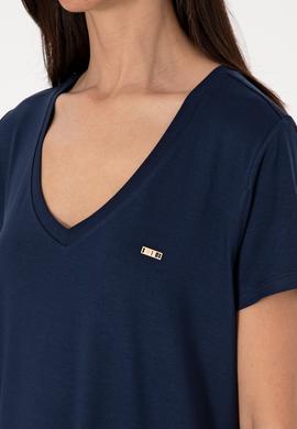 Kadın Lacivert Modal Karışımlı V Yaka Basic Tişört - 50305773009