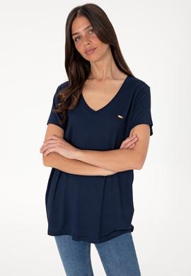 Kadın Lacivert Modal Karışımlı V Yaka Basic Tişört - 50305773009