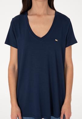 Kadın Lacivert Modal Karışımlı V Yaka Basic Tişört - 50305773009