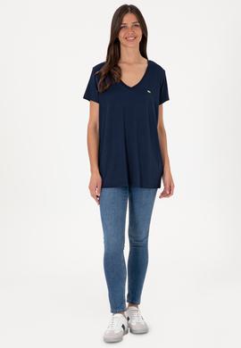 Kadın Lacivert Modal Karışımlı V Yaka Basic Tişört - 50305773009