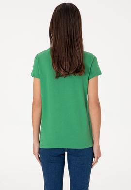 Kadın Açık Yeşil Bisiklet Yaka Tişört - 50305842158