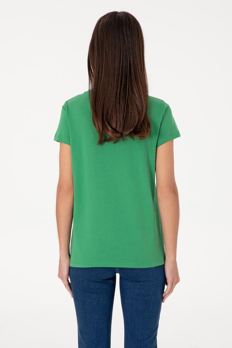 Kadın Açık Yeşil Bisiklet Yaka Tişört - 50305842158