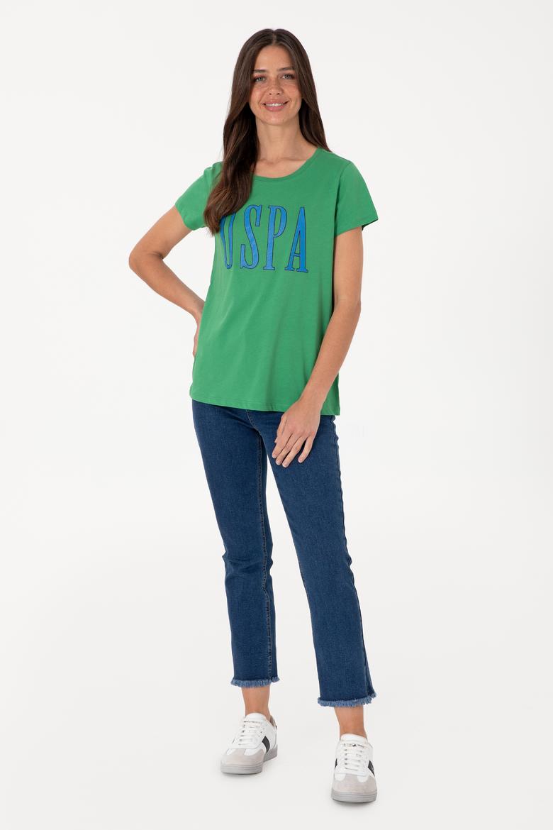 Kadın Açık Yeşil Bisiklet Yaka Tişört - 50305842158