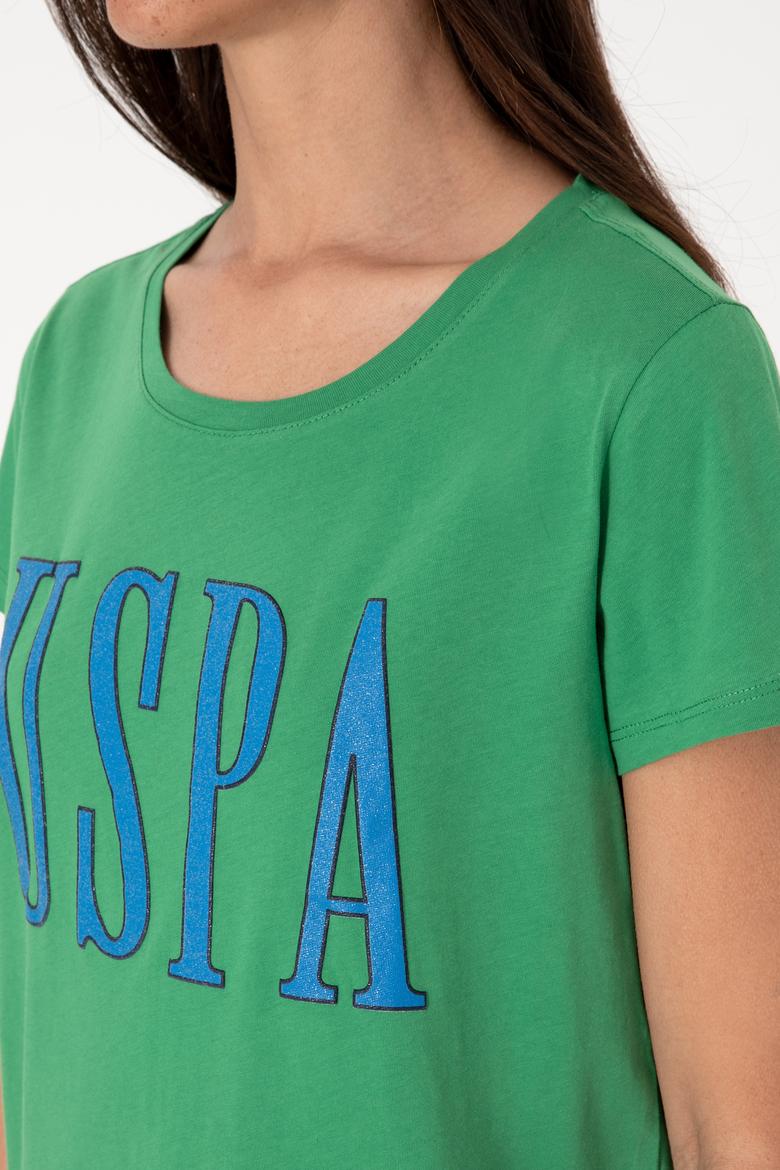 Kadın Açık Yeşil Bisiklet Yaka Tişört - 50305842158