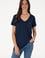 Kadın Lacivert Modal Karışımlı V Yaka Basic Tişört