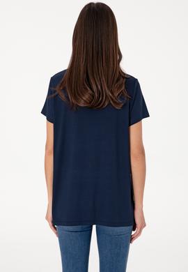 Kadın Lacivert Modal Karışımlı V Yaka Basic Tişört - 50305773009
