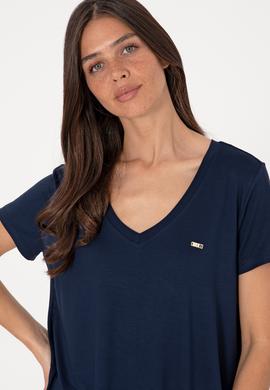 Kadın Lacivert Modal Karışımlı V Yaka Basic Tişört - 50305773009