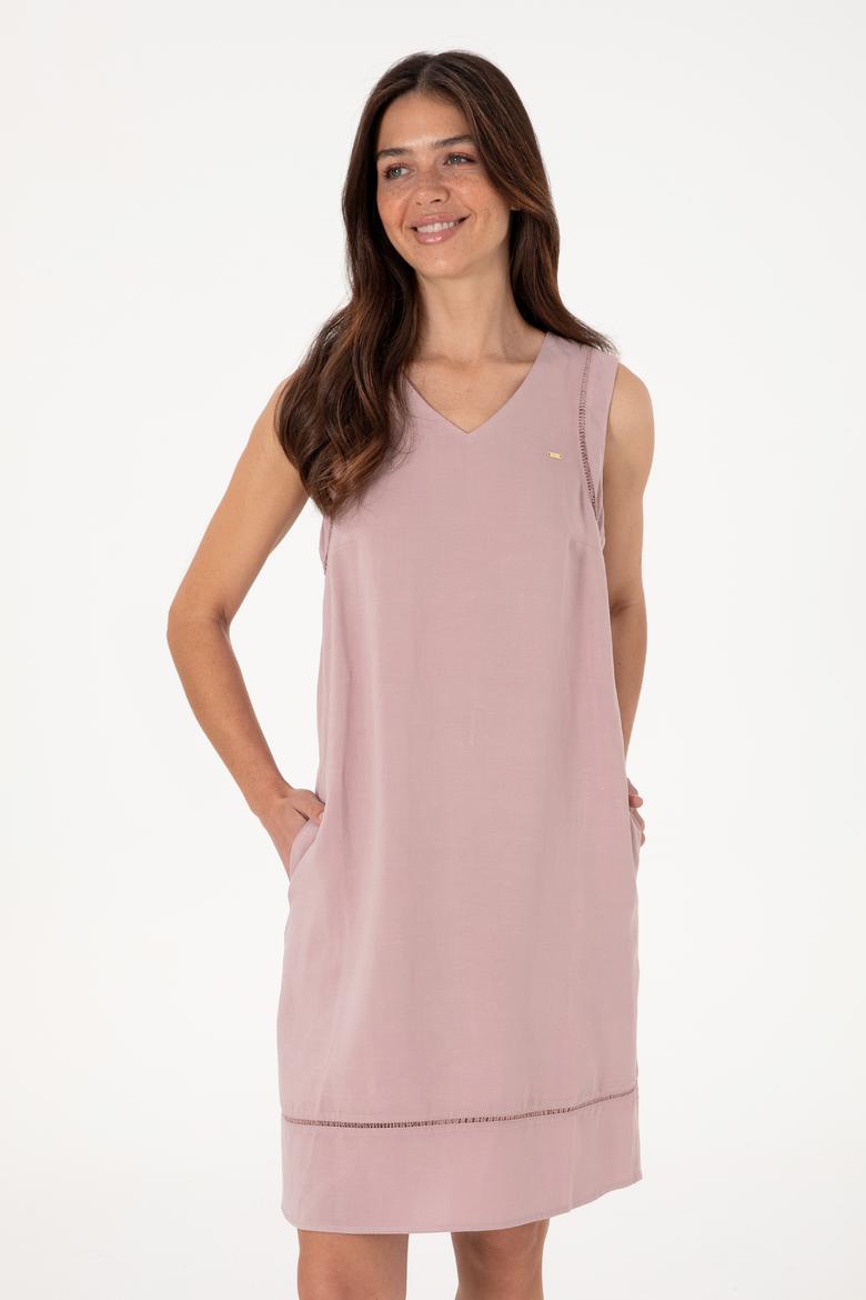 Kadın Lila Keten Karışımlı Mini Boy Dokuma Elbise - 50299168011