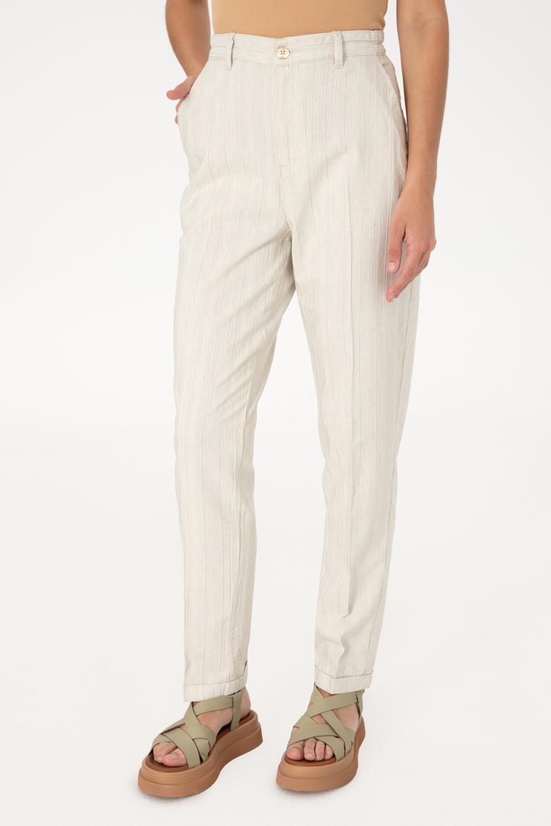 Kadın Su Yeşili Carrot High Waist Kanvas Pantolon - 50300358029