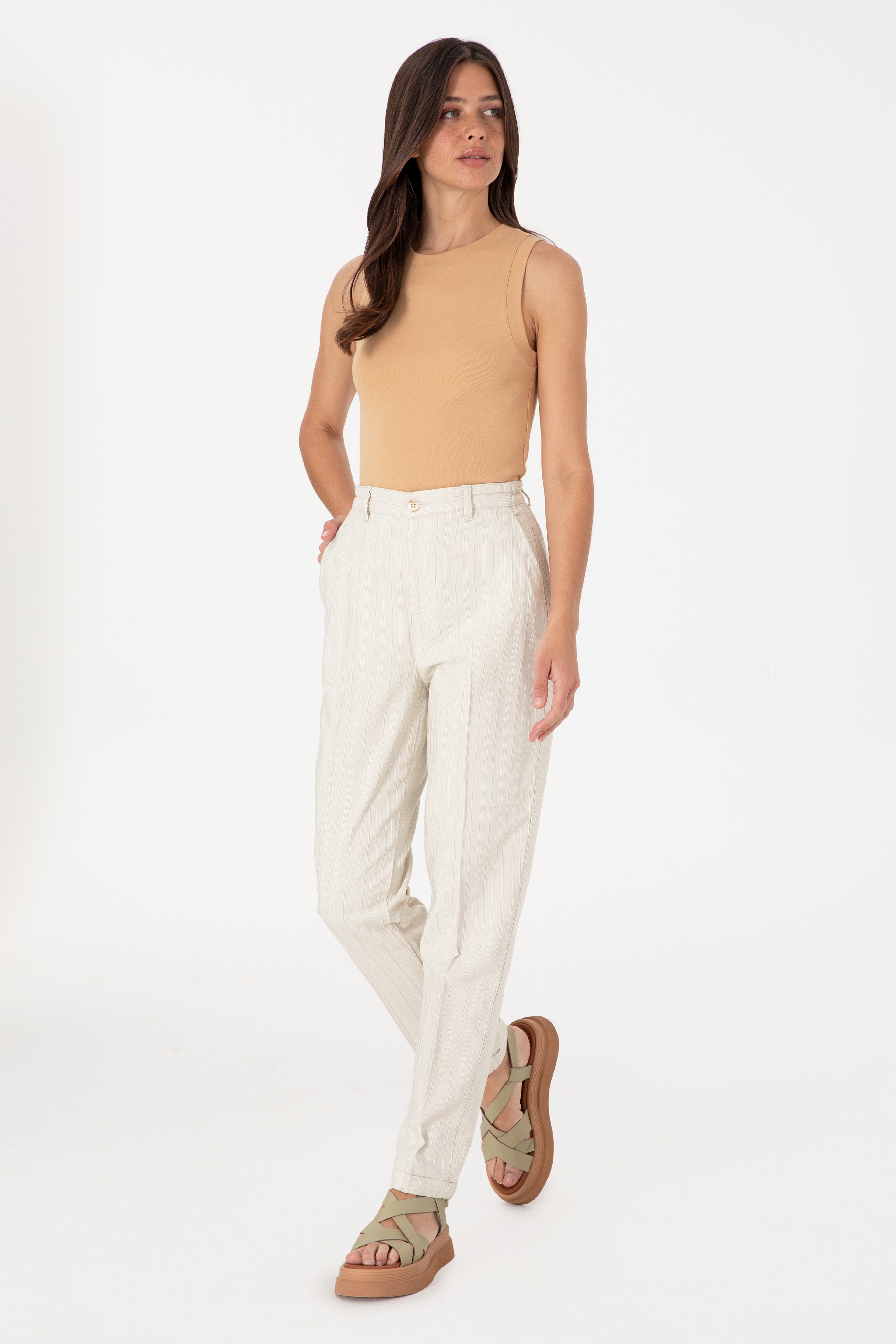 Kadın Su Yeşili Carrot High Waist Kanvas Pantolon