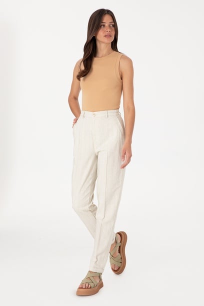 Kadın Su Yeşili Carrot High Waist Kanvas Pantolon