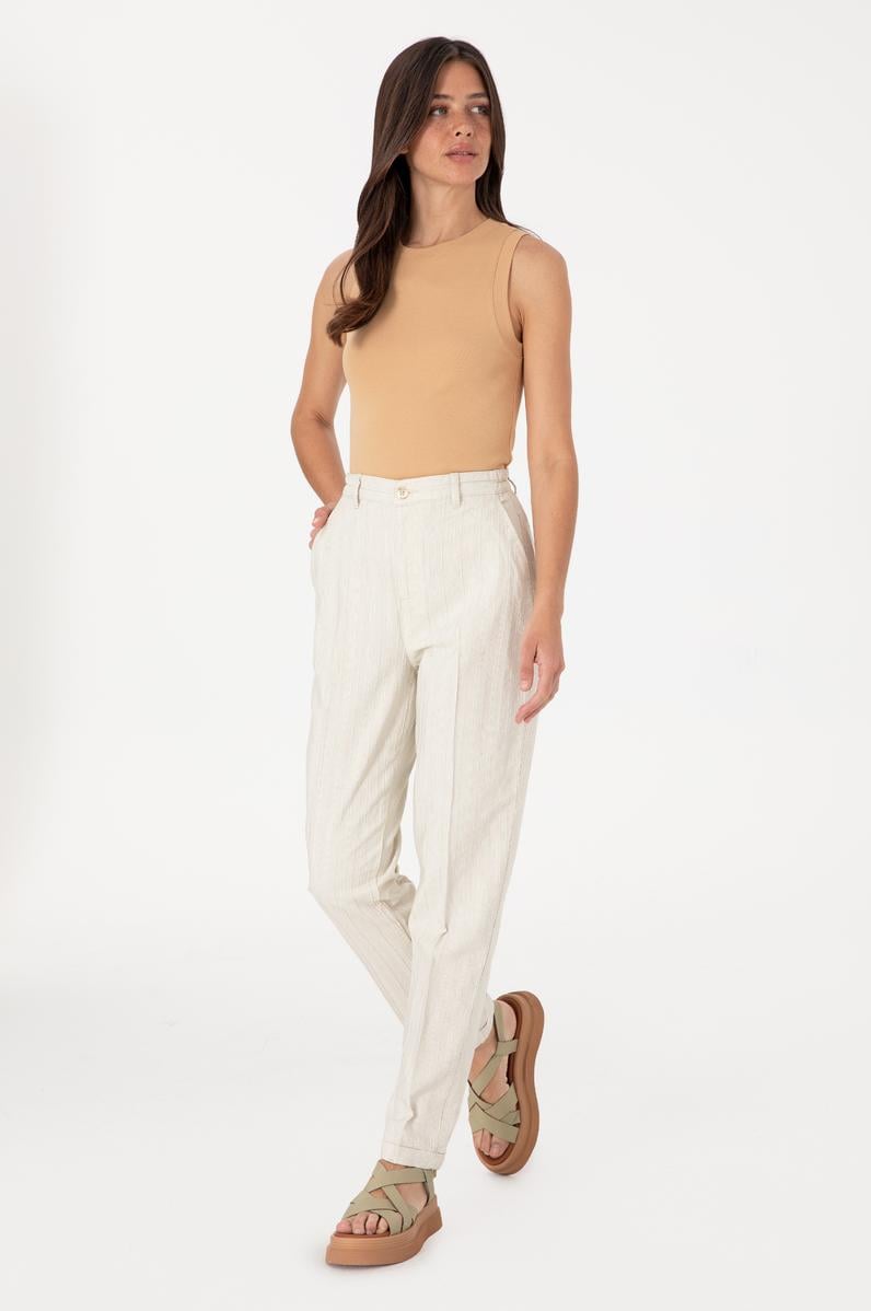 Kadın Su Yeşili Carrot High Waist Kanvas Pantolon