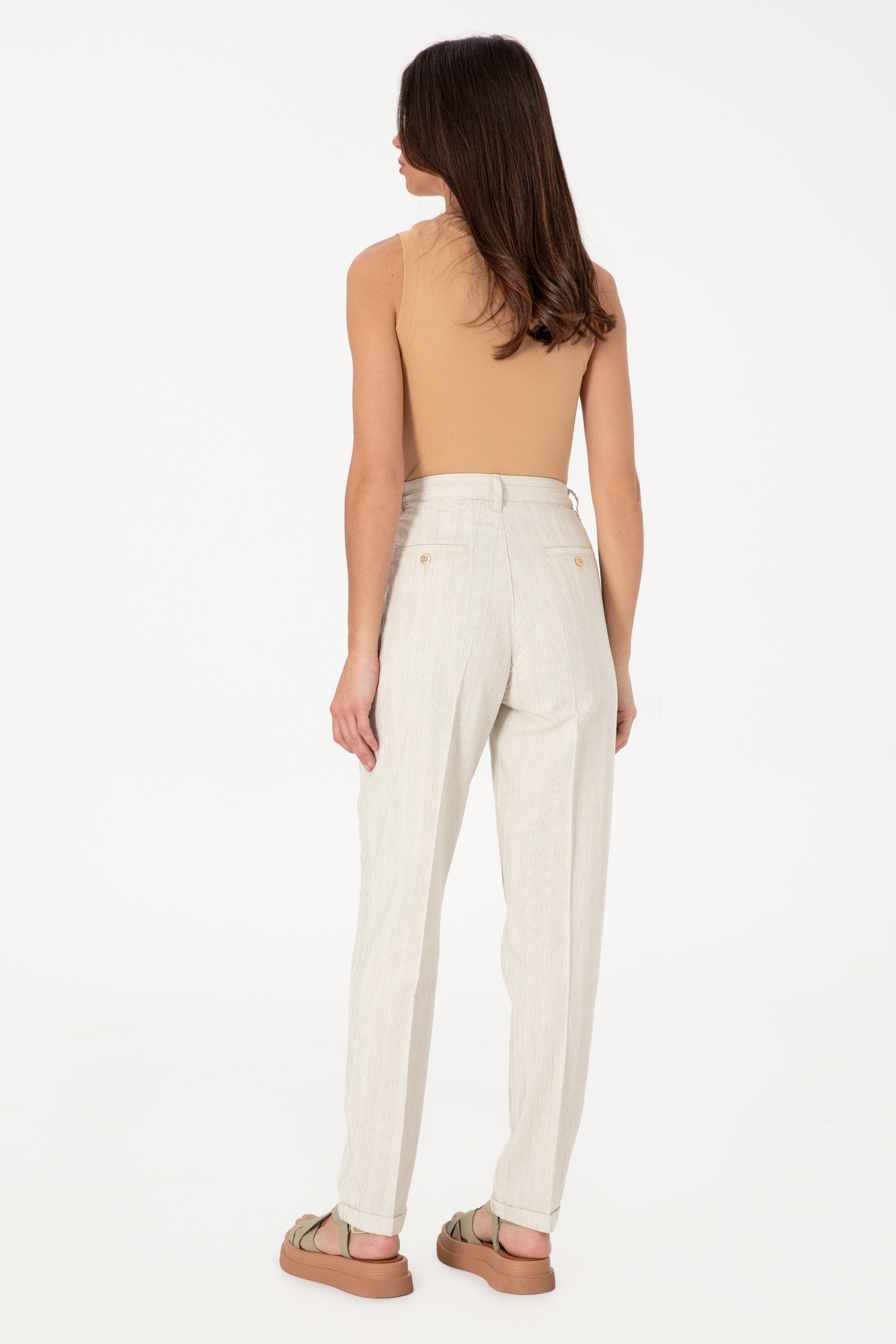 Kadın Su Yeşili Carrot High Waist Kanvas Pantolon