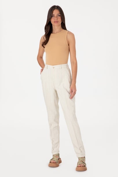 Kadın Su Yeşili Carrot High Waist Kanvas Pantolon