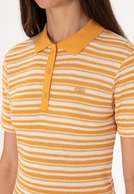 Kadın Turuncu Çizgili Polo Yaka Tişört - 50300678012